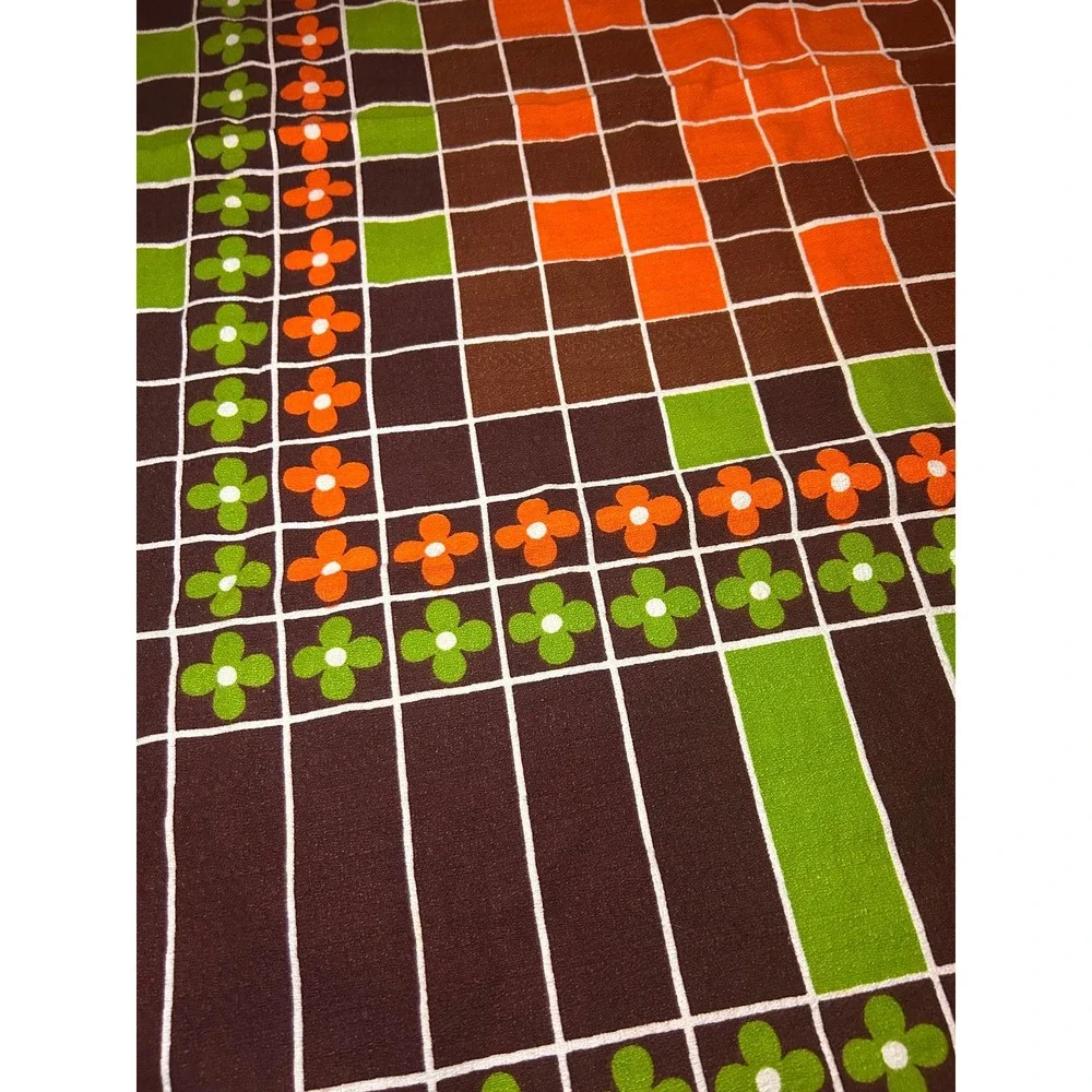 Vintage 70s Retro Square Tablecloth Fabric Retro Grannycore Orange Brown Green